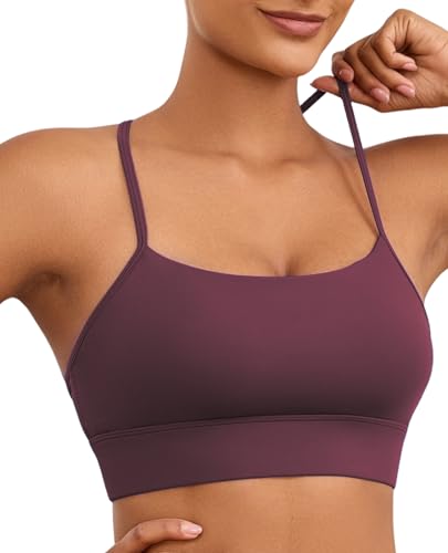 Image of Womens Y-Back Sports Bra, Weightless Padded Yoga Bra, Spaghetti Strap Low Impact Gym Top for Workout & Daily Wear