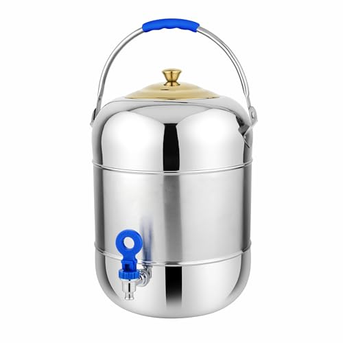Image of Stainless Steel Water Dispenser with Tap | Water Storage Container with Steel Handle | 25 Liters Steel Matka /Pot for Drinking | Silver