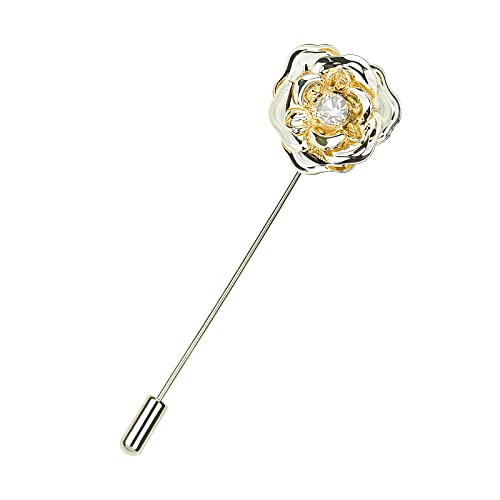Image of Crystal Alloy Rose Flower Lapel Pins Button Pin Groom Boutonniere for Wedding Floral Brooch Pin Set for Women Men