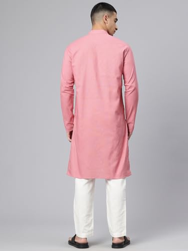 Image of Majestic Man Men's Cotton Regular Fit Casual Mandarin Collar Ethnic Motifs Solid Long Kurta