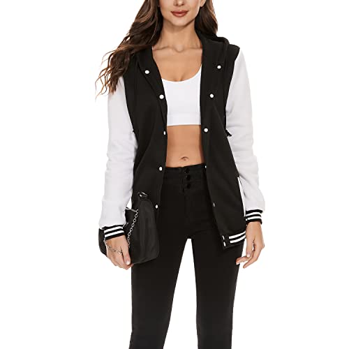 Image of Womens Baseball Jacket Varsity Uniform Casual Loose Cardigan Coat Unisex Adult Long Sleeve Warm Sports Jacket