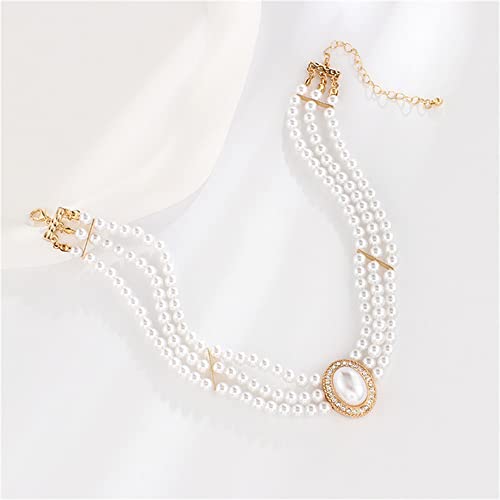 Multilayer Simulated Pearl Choker Necklace For Women 1920S Rhinestone Crystal Chunky Short Choker Necklace Chain Prom Party Dating Bridal Wedding Jewelry For Girls(A) #TOP1