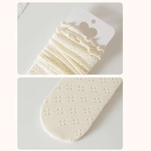 Girl Dancing Socks for Outdoor Spring Antimosquito Kneehigh Socks for Kids Breathable Ruffle Trim Socks for Little Girls, Option: 01/02/03/04/054