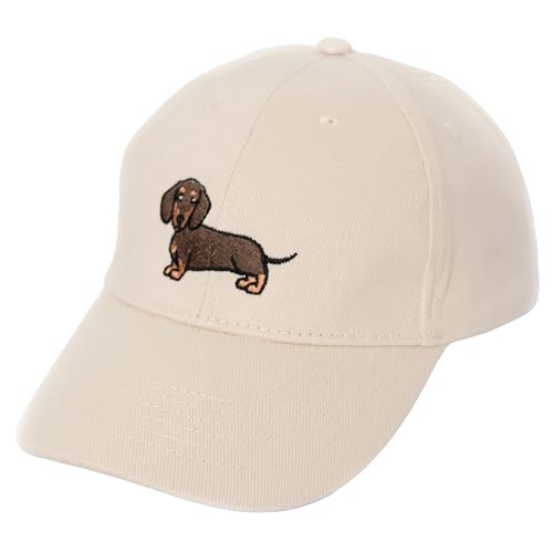 PEPA MEDINA | Gorra Beige Bordada con Perro Teckel - Perro Salchicha – Dachshund |100% Algodón Orgánico | Regalos para Amantes De Los Perros
