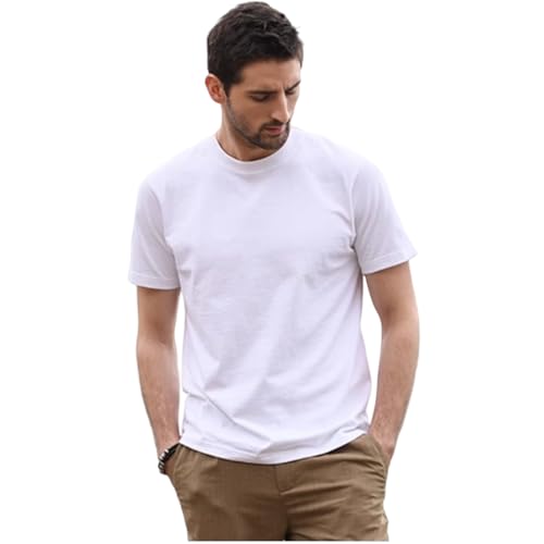 100% Cotton Men's Plain Short Sleeve Crew Neck T-Shirt, Regular Fit Casual T Shirt Tops, Basic Tees, Tshirt