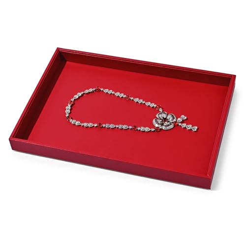 Red Leather Jewelry Tray Stackable Jewelry Display Tray Jewelry Drawer Organizer Tray Necklace Bracelet Tray for Necklace Bracelet Ring Watch Display Storage (Red)