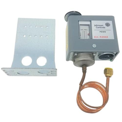 Penn Standard Electromechanical Pressure Control, Open Low DPST Switch, 20" Hg-100 psi, 7-50 Differential psi, 36" Capillary with 1/4" Flare Nut, Mounted Differential Screw