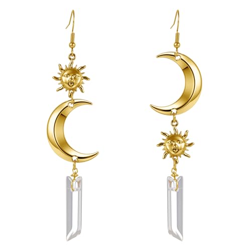 Celestial Raw Crystal Dangle Earrings with Sun and Moon Design - image 1