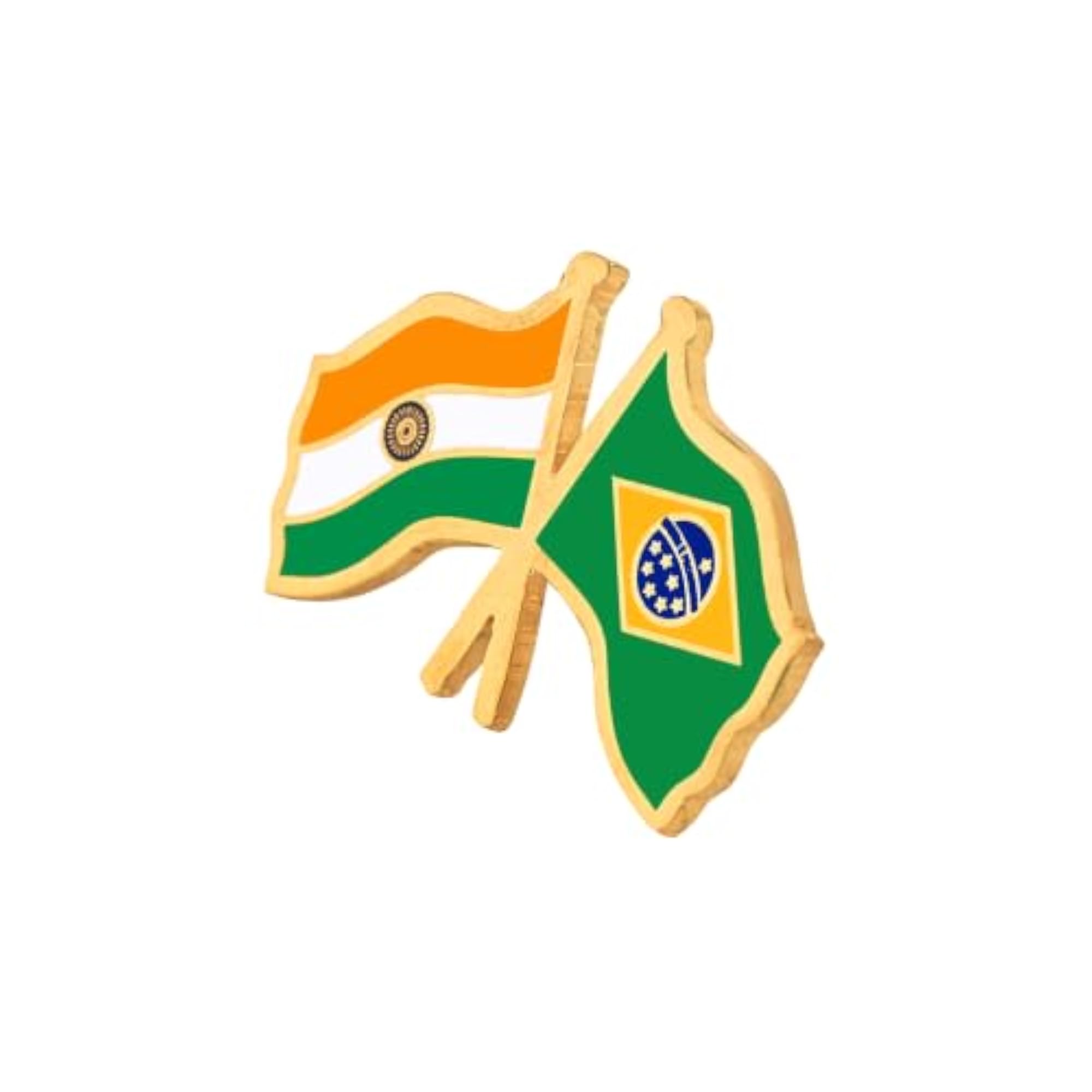 India & Brazil Twin Flag Brass Lapel Pin, Premium Enamel Brooch