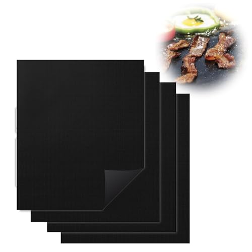 Lot de 4 Tapis de Cuisson Barbecue 50x40 cm, Feuille de Cuisson Barbecue Antiadhésives Réutilisables et Découpables, Tapis de Grill Résistants Chaleur à...