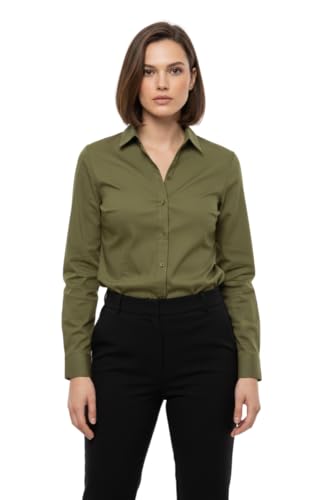 Image of modny Women Formal Cotton Shirt | Full Sleeve Regular Fit with V-Shape Collar | Stylish Casual & Office Wear Shirt | Available in Plus Sizes