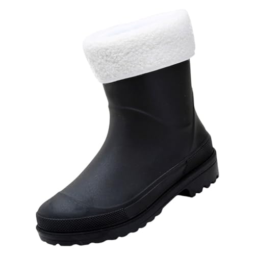 Korta regnstövlar för kvinnor ankel regnstövel slip-on trädgårdsstövel damer gummi på utsidan arbete med komfort regn skoskydd män, Svart, 39.5 EU