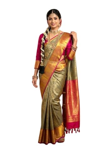 Image of VFCollections Women's Kanchipuram Silk Pure Pattu Sarees With Blouse