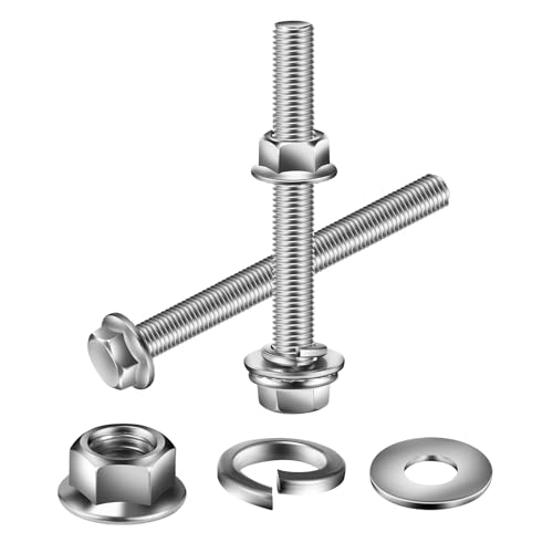 M8 x 35mm Flanged Hex Head Bolts, Nuts, Flat &amp; Lock Washers, 10Pcs 18-8 (304) Stainless Steel, Fully Threaded, by SG TZH