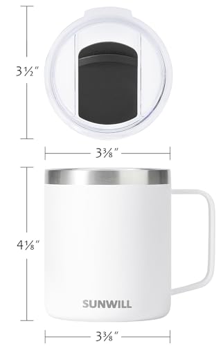 Image of SUNWILL 14 oz Coffee Mug, Vacuum Insulated Camping Mug with Lid, Double Wall Stainless Steel Travel Tumbler Cup, Coffee Thermos Outdoor, Powder Coated White