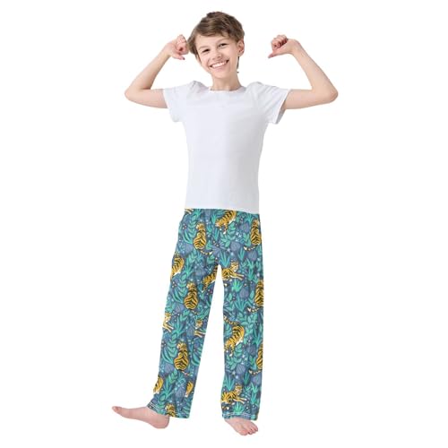 Jungle Tigers Boys Long Pants Soft Trousers Elastic Waist Kids Lounge Bottoms with Pockets S-XL2