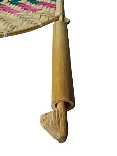 Image of Bamboo Hand Held Fan (stick: 16 inch, pankha: 10 inch, Golden Yellow)