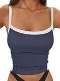 Trendy Queen Tank Tops for Women Spaghetti Strap Cami Cute Scoop Neck Backless Crop Tops Casual 2024 Y2k Clothes Summer Navy, Large