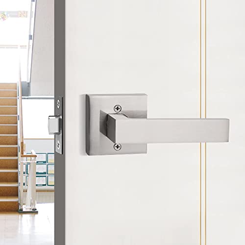 Probrico 4 Pack Square Door Lever Door Lock Handle Lockset Keyless Doorknobs Passage Knobs Lockset Interior Hallway Passage Closet In Satin Nickel thumb #8