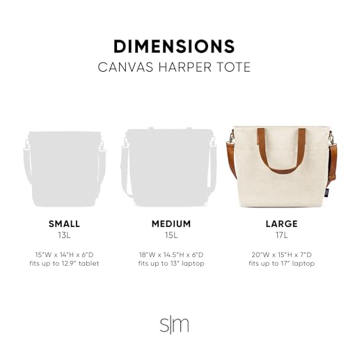 Simple Modern Canvas Tote Bag for Women | Medium Tote Purse with Compartments & Laptop Sleeve | Vegan Leather Crossbody Straps with Zipper Top and Pockets | Bag for Work School & Travel | Almond Birch by Simple Modern - Image 3