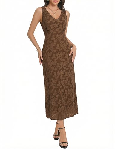 Image of Floral Maxi Dresses for Women Summer Semi Formal Long Mesh Dress | Womens Sleeveless V Neck Bodycon Elegant Casual Wedding Guest Cocktail Party Dress Date Night Outfits Spring Trendy 2026