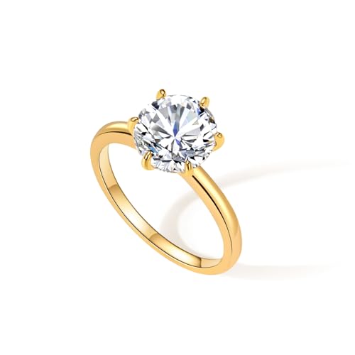 Engagement Rings for Women 14K Gold Plated Round Cubic Zirconia Ring Dainty Gold Promise Ring Wedding Band Rings for Women Trendy Gold Jewelry