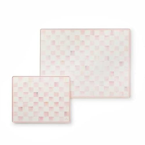 MACKENZIE-CHILDS Set of 2 Tempered Glass Cutting Boards, Countertop Cutting Boards, Pink-and-White Rosy Check
