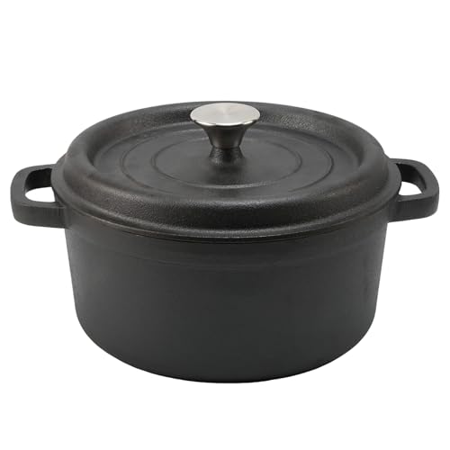 Cast Iron Dutch Oven with Lid and Dual Handles, Non-Stick Dutch Oven Pot, Heavy-Duty, Sturdy Dutch Oven Cookware for Bread Baking, Braising, Stews, Roasting - Black, 26cm