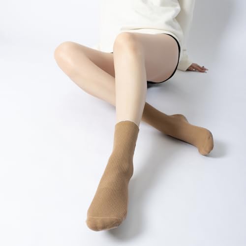 Image of Verdancy Yoga Pilates Socks with Non-Slip Grips Ruffle Trim Tulip Embroidered Cushioned Crew Socks for Barre Ballet Dance