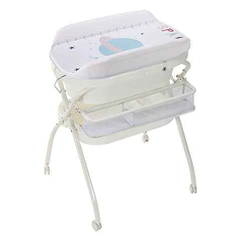 Sweeby Baby Changing Table with Bathtub, Foldable and Portable Changing Table Station, Waterproof Diaper Changing Table Pad, Mobile Nursery for Newborn Essentials, White Cover