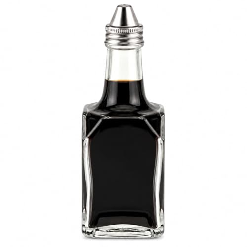 Glass Vinegar Shaker Bottle with Leak Proof Stainless Steel Pour Top Refillable Clear Glass Condiment Dispenser for Vinegar Salad Dressing Oil & Sauces Kitchen & Dining Table Bottle