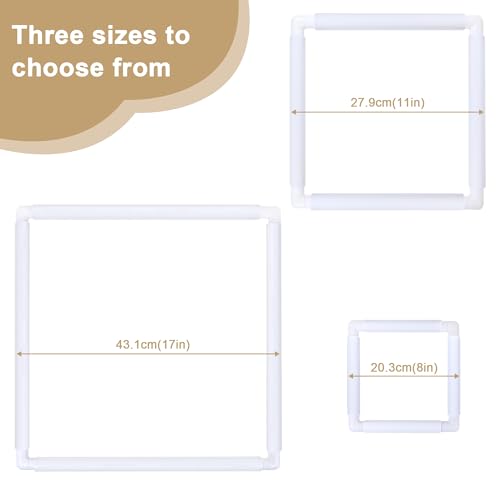 Image of Square Embroidery Cross Stitch Frame Hoops, 8'' + 11'' + 17'' Cross Stitch Scroll Frames, Rectangular Embroidery Snap Frames DIY Sewing Tool for Quilting, Needlepoint, Silk-Painting (White)