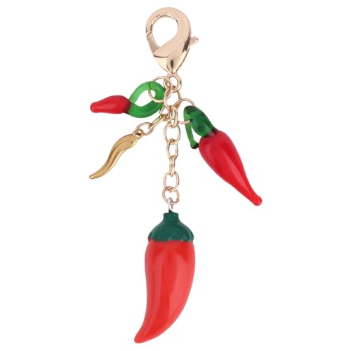 Porte-Clés Piment, Alliage Or Rouge Bijou Piment Porte-Clés Légumes Élégant Bijou de Sac Poivre pour Sac à Dos Femme et Homme