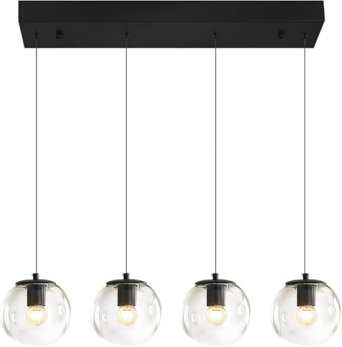 Image of Kitchen Island Lighting Globe Glass Chandeliers for Dining Room Over Table Pendant Light Fixture for Living Room Hallway Bedroom (Bulb Not Include) (Clear, Four Light (Rectangle))