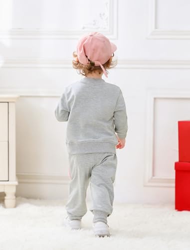 Image of Toddler Baby Boy Girl Clothes with Pockets 2PC Long Sleeve Pullover Sweatshirt and Pants Infant Fall Winter Outfit