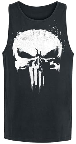 Débardeur Punisher Homme Noir Coton Motif Crâne Graffiti Coupe Droite