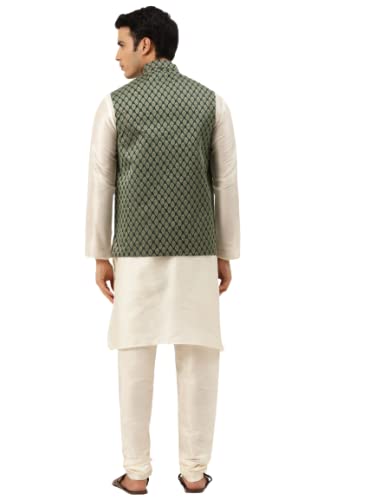 Image of SOJANYA (Since 1958, Men's Silk Blend Grey Kurta Pyjama & Silk Blend Jacket Combo