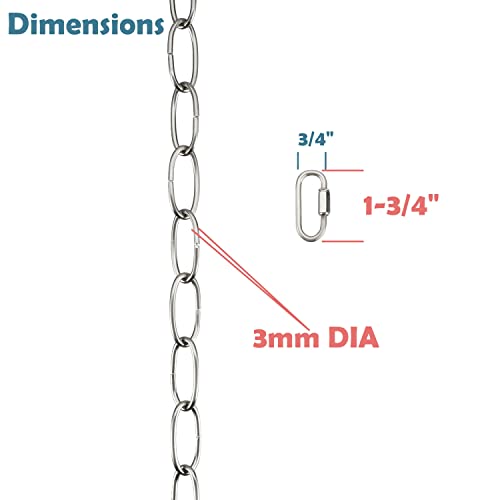 Image of Aspen Creative 21107-31,Steel 20 Feet Heavy Duty Chain & Quick Link Connector for Hanging Up Maximum Weight 40 Pounds-Lighting Fixture /Swag Light /Plant in Brushed Nickel.11 Gauge.