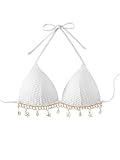 GORGLITTER Damen Push Up Bikini Top Neckholder Bikinioberteil Triangel Bikinitop Boho Sommer Badetop Halter Bikini-top mit Deko Weiß L