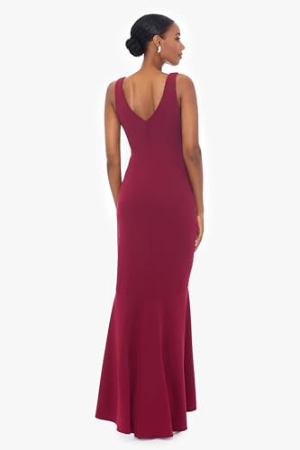 Image of Betsy & Adam Women's V-Neck Hi Low Sleeveless Floor Length Cascade Dress with Draped Ruffle, Regular & Plus Size