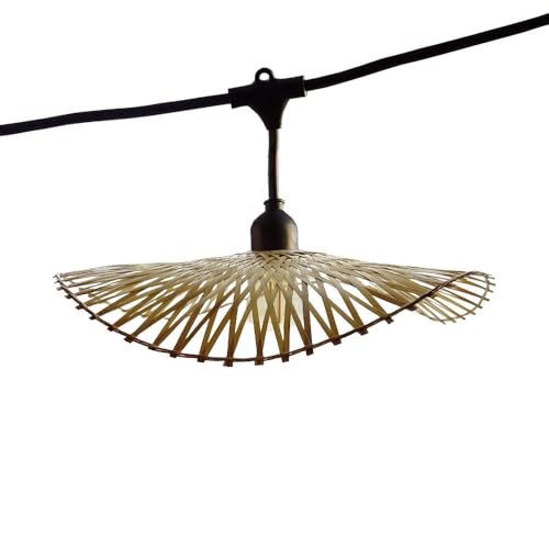 Lumisky Guirnalda de luces conectables para exteriores con pantalla de bambú natural, estilo bohemio, 7 bombillas de filamento, casquillo E27, LED blanco cálido, 6 m