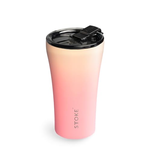 STTOKE ストーク タンブラー Lサイズ 12oz 355ml 真空断熱 保温 保冷 フタ付き ステンレス マグ 完全止水 蓋つき (サンセットピーチ)