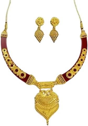 Gold Plated Shakha Pola Necklace Set jewellery set B, Metal