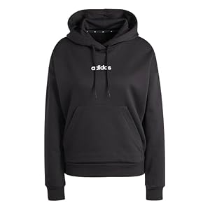 adidas Damen Essentials Linear Fleece Hoodie Sweatshirt, Black/White, M