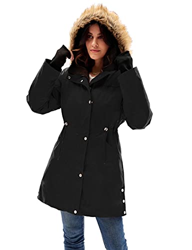 Grace Karin Womens Hooded Winter Fleece Faux Fur Parkas Long Coats Plus Size Black 3Xl #TOP2