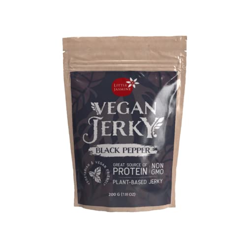Little Jasmine Vegan Jerky, Black Pepper Flavor, Plant Based Protein, Vegan Snack, 7.05Oz #TOP21