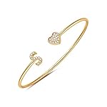 Gold Initial Bracelets for Women Girls, 14K Gold Plated Gold Bangle Bracelets for Women Girls Dainty Gold Initial Bracelets Heart Bracelets for Women Girls Bridesmaids Bracelets Gifts