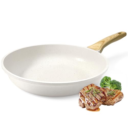 Image of GiPP Nonstick Frying Pan Skillet - 11 inch White Granite Non Stick Pans, Omelette Pan with Heat-Resistant Handle, Compatible with All Stovetops, PFOA Free
