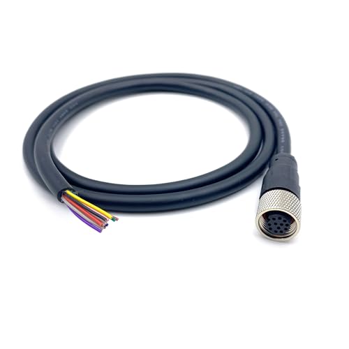 Fupiomeef 3.28ft M12 12 Pins Female Connector Cable, A Code Straight Profibus, Single Female Electrical PVC Sensors Cable, Industrial Molded, AWG26, 30V 1.5A