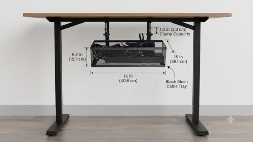 Image of Under Desk Cable Management Tray | No Drill Clamp-On Metal Mesh Wire Organizer for Office, Home, Gaming, Study Table | Power Strip Holder with Cable Ties & Clips | Black
